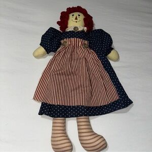 Vintage Raggedy Ann Doll with Red Hair and Striped Dress